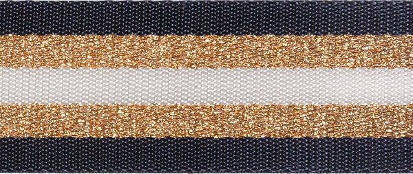 Gurtband Streifen Lurex 38mm - blau/ gold