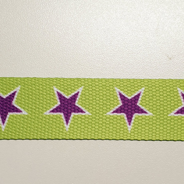 Gurtband 30mm - glänzend - Sterne lila - neongrün