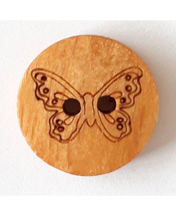 Holzknöpfe - 15mm - 2 Loch - eingravierter Schmetterling - rotbraun