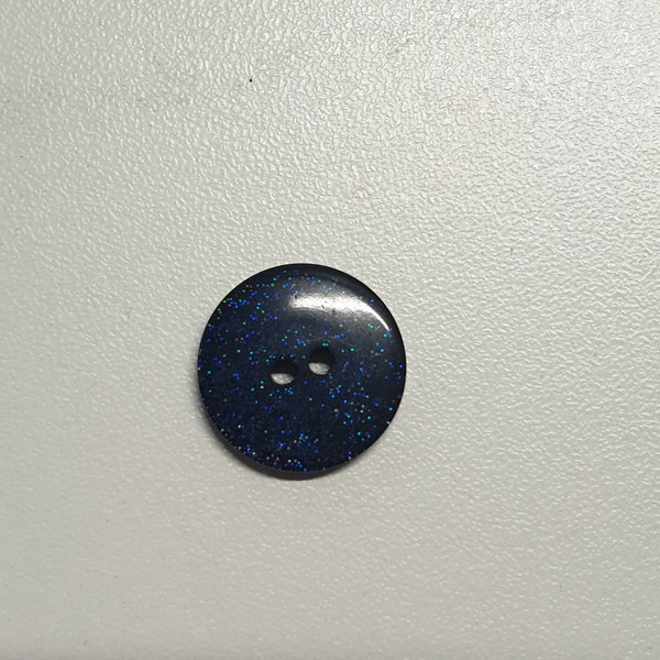 Transparenter Knopf - 18mm - 2 Loch - dunkelblau mit Glitzer