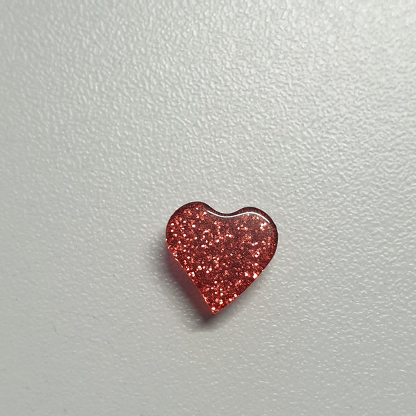 Transparenterknopf - 10mm - Öse - Herz rot mit Glitzer